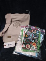 Girl scout satchel and various fabric pieces