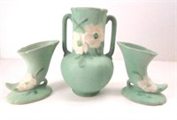WELLER "Dogwood" Three Piece Pottery Vase Set