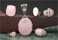 .925 & Light Pink Rings & Pendant  - 69.73g