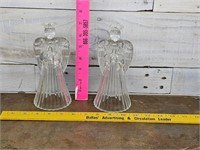 Pair of glass angel candle holders