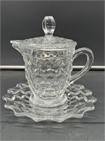 A.F.  syrup pitcher w/ lid & underplate