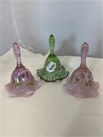 3 Fenton Glass Hand Painted Bells