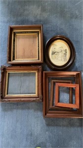 Six picture frames, four box antique frames three