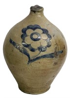 NY STONEWARE JUG WITH INCISED FLOWER, 13" TALL