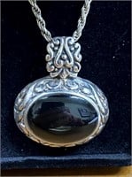 SILVER ARTIST SIGNED 12+CT BLACK ONYX 18" NECKLACE