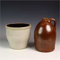 Vintage brown jug and a crock