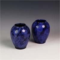Two vintage blue pottery vases