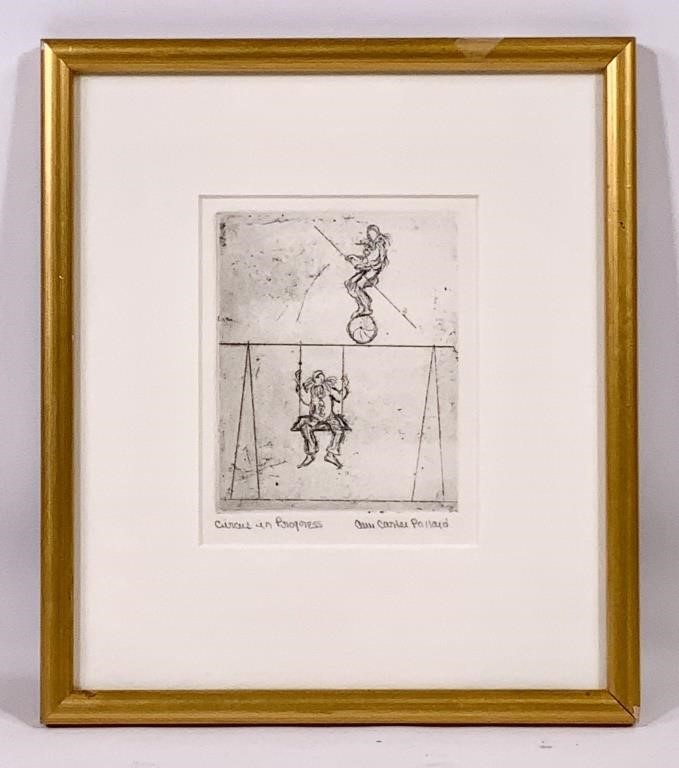 Pollard etching "Circus in Progress," 9.75" x 11"