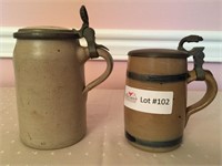 2 Unmatched stoneware stein - cobalt banded,
