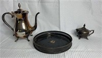 Lot Of Silver Plated Items: Tray, Pitcher, & Cream