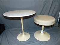 Knoll Marble Top Table & Cushioned Stool