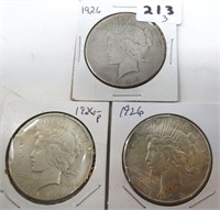 3 - 1926 Peace silver dollars