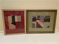 Set of two framed patchwork quilt squares