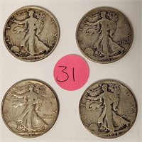 278 - LOT OF 4 US SILVER HALF DOLLARS (31)