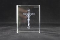 Rect. Laser Etched Crucifix Paperweight