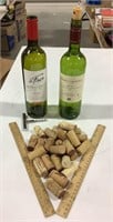 Wine bottles-one w/lights, corks & bottle opener