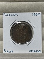 1850 Portugal 5 Reis Coin