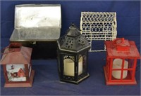 4 Deco Tea Light Candle Holders & Metal Box