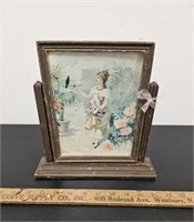 Antique Wooden Frame On Stand w Old Print of Lady