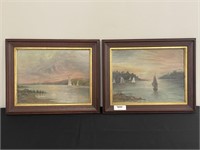 Pair of Oil on Board Sailboat Paintings