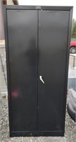 (ZZ) Hallowell black metal cabinet with damage
