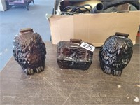 (3) BANKS, 2 WISE OLD OWLS, 1 CHEST
