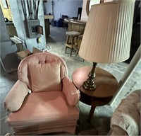 CHAIR, TABLE & LAMP