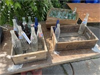 2 WOODEN COCA COLA CRATES WITH OLD POP BOTTLES