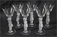 Suite of Six French Bayel Figural Wine Glasses,