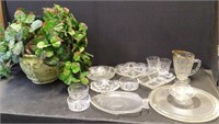 POTTED GREENERY & PATTERN GLASS DISHES
