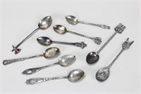 Nine Silver Souvenir Teaspoons,