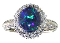 Platinum 3.18 ct Natural Opal & Diamond Ring