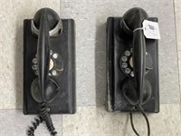 2 Vintage Black Rotary Wall Phones