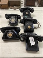 5 Vintage Black Rotary Desk Phones