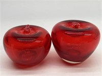 (2) Art Glass Red Apple Paperweights