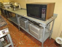 Stainless Steel Table with Mounted Microwave-
