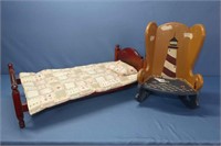 Doll Rocking Chair 11.5"H & Doll Bed 19" Long