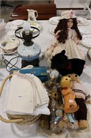 STUFFED BEARS, PORCELAIN DOLL, PLACEMATS, SEWING