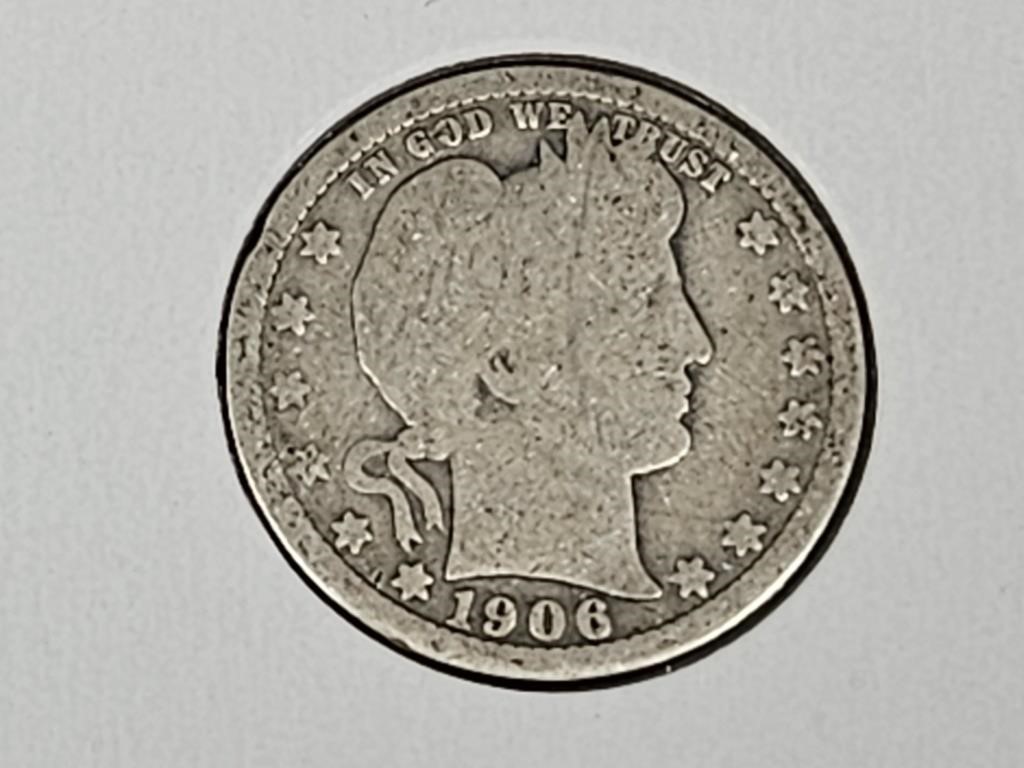 1906 Silver Barber Quarter Coin