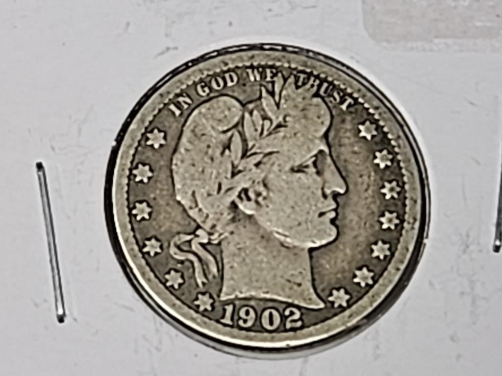 1902 Silver Barber Quarter Coin