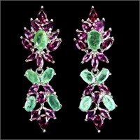 Natural Emerald Rhodolite Garnet Earrings