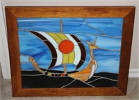 VIKING SHIP THEMED STAINED GLASS--ASIS