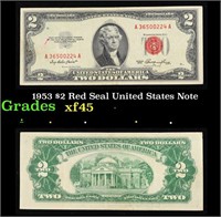 1953 $2 Red Seal United States Note Grades xf+