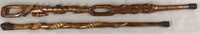 2 Carved Wood Walking Sticks Cane Lot