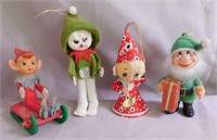 4 vintage Japan pixie Christmas elves, tallest is