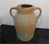 Double Handled Heavy Clay Pottery Vase 10" Tall