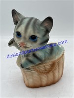 Vintage Kitten in Basket Purse Ceramic Planter