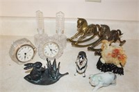 Lot with Clocks, Crystal, Figures, Etc.