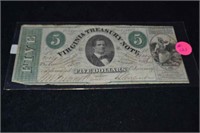1869 $5 VA Treasury Note, Richmond, VA