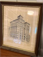Antique Architectural Etching Framed